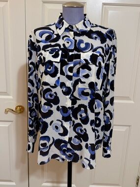 Lafayette 148 New York Scottie Abstract-Print Silk Blouse – Size M